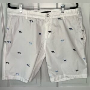 Rodd & Gunn Classic Flat Front Signature Blue Dog Embroidered White Shorts Sz 38